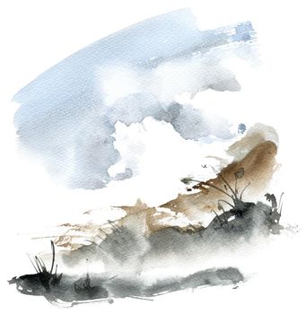 Watercolor sketch of landscape - modern style art