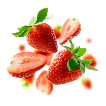 Strawberry berry levitating on a white background.