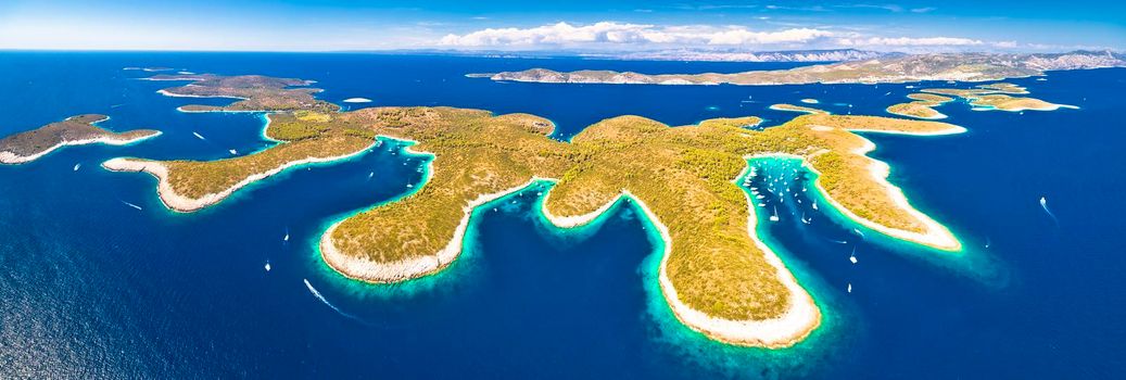 Archipelago of Croatia. Paklenski Otoci islands aerial panoramic view, Hvar, tourist region of Dalmatia, Croatia