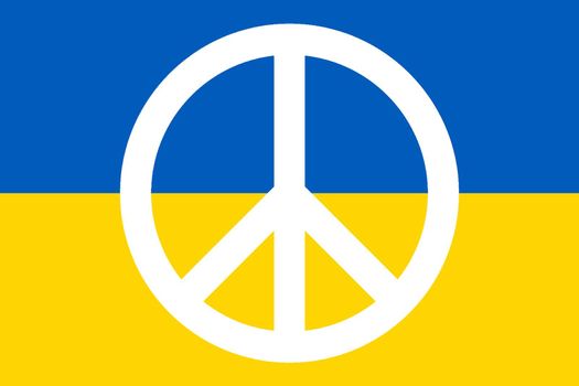 Ukraine flag with peace symbol. Official state symbol of country. Official RGB colors.