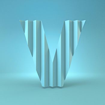Cold blue font Letter V 3D render illustration on blue background