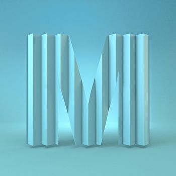 Cold blue font Letter M 3D render illustration on blue background