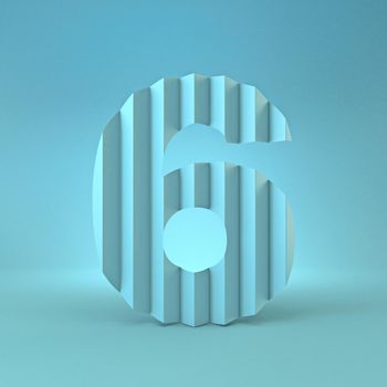 Cold blue font Number 6 SIX 3D render illustration on blue background