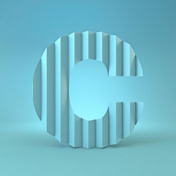 Cold blue font Letter C 3D render illustration on blue background