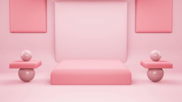 Pink Abstract geometry shape background. Pink podium minimalist mock up scene for cosmetic or another product, 3d rendering.