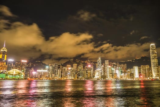 Night view of Hong Kong seen from Victoria Harbor. Shooting Location: Hong Kong Special Administrative Region