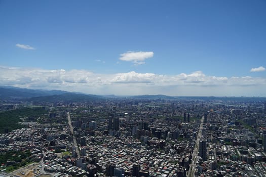 Taipei city and blue sky seen from Taipei 101. Shooting Location: Taiwan, Taipei