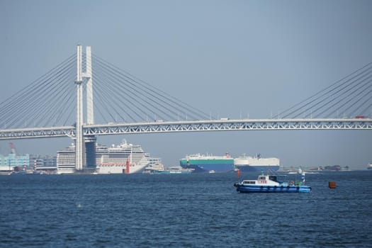 Yokohama Baybridge and luxury vessels. Shooting Location: Yokohama-city kanagawa prefecture