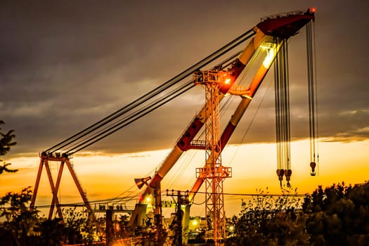 Sunshine crane and sunset. Shooting Location: Yokohama-city kanagawa prefecture