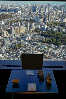 Restaurant seat and city town. Shooting Location: Tokyo metropolitan area