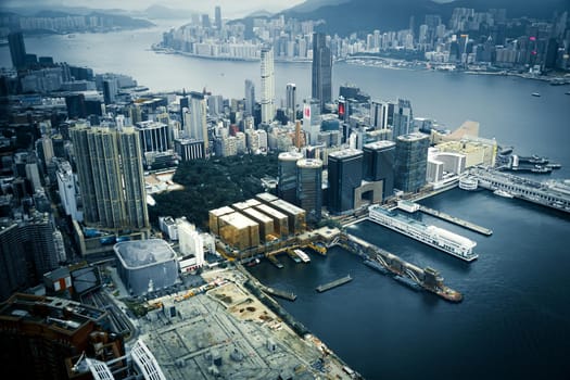 Hong Kong cityscape seen from SKY100 observation deck. Shooting Location: Hong Kong Special Administrative Region
