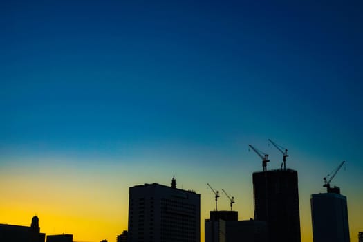 Silhouette of the city of Yokohama and Minato Mirai. Shooting Location: Yokohama-city kanagawa prefecture