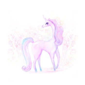 Beautiful unicorn, ornamental floral card