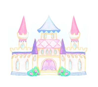 Magic FairyTale Princess Castle isolated on white background. graphic hand drawing.