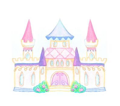 Magic FairyTale Princess Castle isolated on white background. graphic hand drawing.