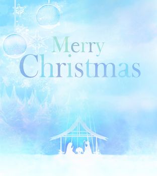 decorative holiday card - birth of Jesus in Bethlehem.