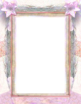 Vintage wooden Grunge Frame For Congratulation with beautiful pink flowers