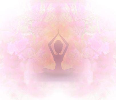 Yoga Girl Meditating - abstract card in pink colors