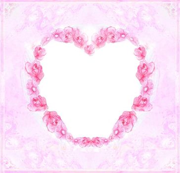 artistic card for valentine's day with a floral frame in the shape of a heart