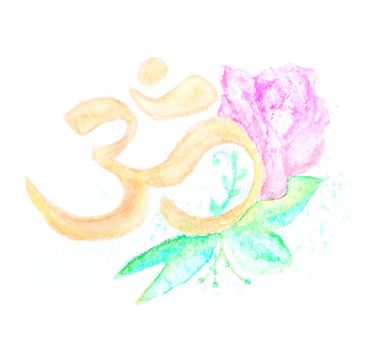Watercolor OM symbol with flowers