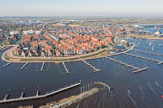 Aerial from the city Grouw in the Netherlands