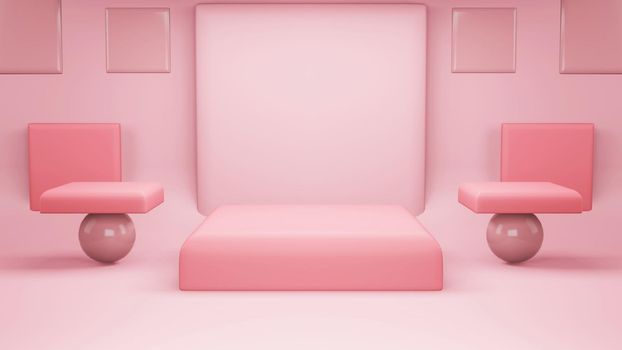 Pink Abstract geometry shape background. Pink podium minimalist mock up scene for cosmetic or another product, 3d rendering.