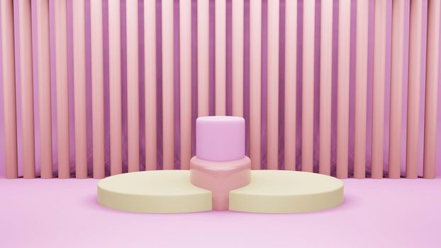 Pink Abstract geometry shape background. yellow and pink podium minimalist mock up scene for cosmetic or another product, 3d rendering.