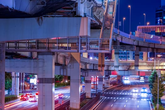 Highway and Yokohama Night View (Metropolitan Expressway). Shooting Location: Yokohama-city kanagawa prefecture