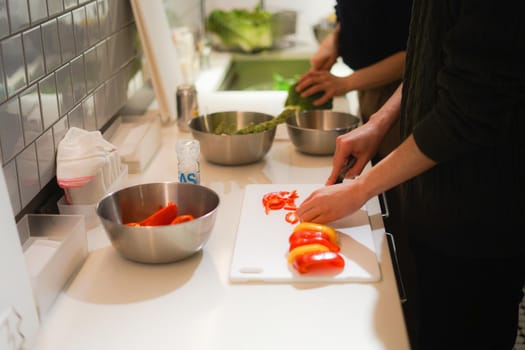 Cooking scene using paprika. Shooting Location: Yokohama-city kanagawa prefecture