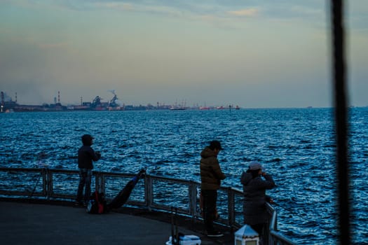 People who fishing at Yokohama Port. Shooting Location: Yokohama-city kanagawa prefecture