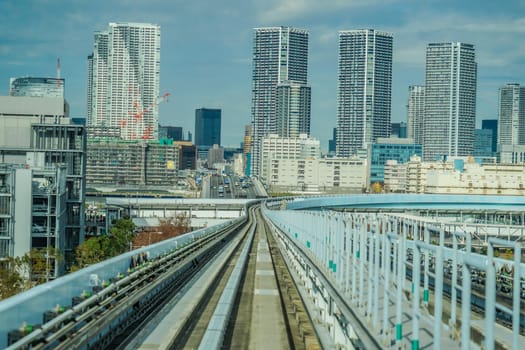 Yurikamome track and Tokyo cityscape. Shooting Location: Tokyo metropolitan area