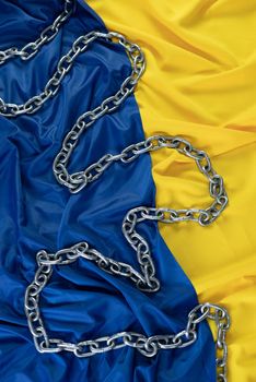 the yellow and blue Ukrainian flag with chain