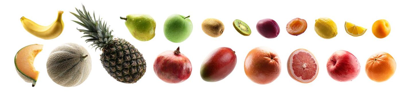 Large set of fruits isolated on white background.