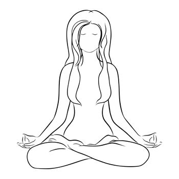 Yoga, beauty salon, spa logo or label or label. A girl sitting in the lotus position. illustration, white background