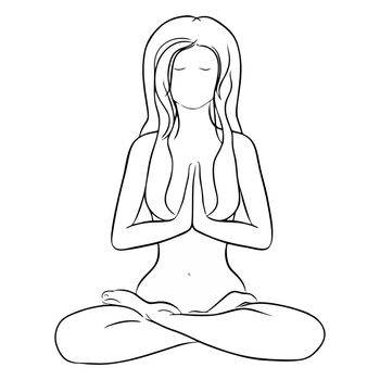 Yoga, beauty salon, spa logo or label or label. A girl sitting in the lotus position. illustration, white background