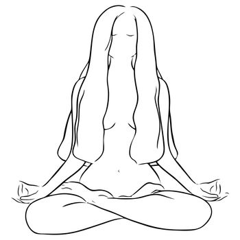 Yoga, beauty salon, spa logo or label or label. A girl sitting in the lotus position. illustration, white background