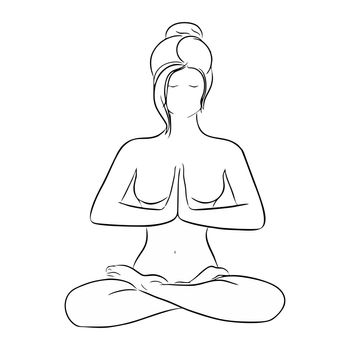 Yoga, beauty salon, spa logo or label or label. A girl sitting in the lotus position. illustration, white background