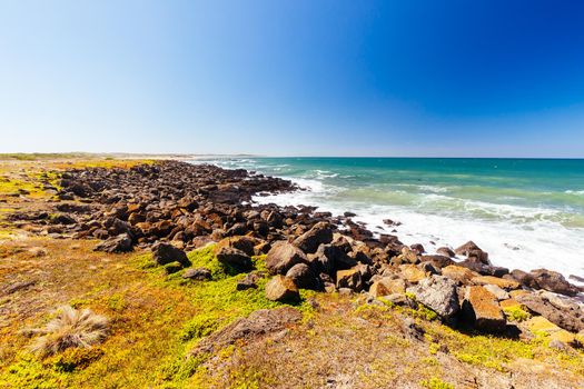 The idyllic Black Rocks on Blackrock Rd near Thirteenth Beach on a hot summer's day in Victoria, Australia