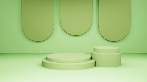 Empty pastel green winners podium on pastel green color background. 3D rendering.