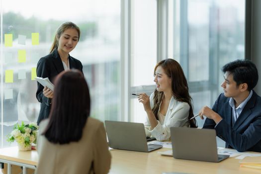 Business team discuss at meeting room. Financial accountant , consultation, planner , meeting , introduction concept