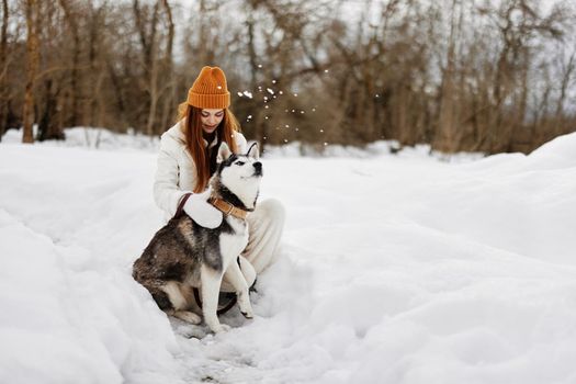 cheerful woman winter walk outdoors friendship winter holidays. High quality photo