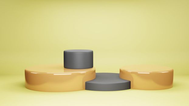 Minimal scene with podium and abstract background. yellow and black colors scene. 3d rendering geometric shape