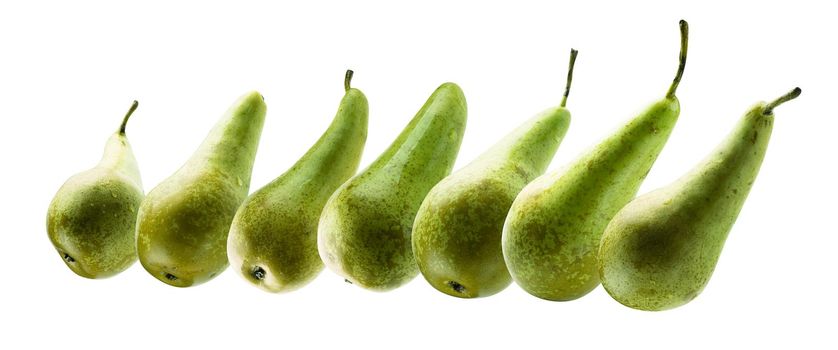 A set of green pears. Isolated on a white background.