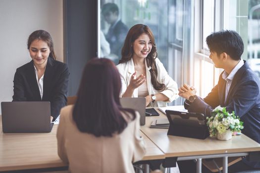 Group of business team offer the new project together in the meeting room. business planning concept