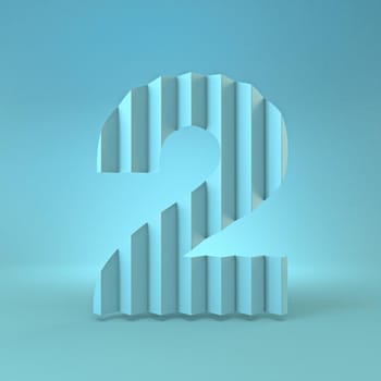 Cold blue font Number 2 TWO 3D render illustration on blue background