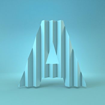 Cold blue font Letter A 3D render illustration on blue background