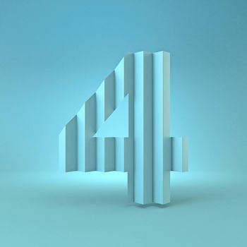 Cold blue font Number 4 FOUR 3D render illustration on blue background