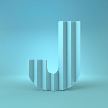 Cold blue font Letter J 3D render illustration on blue background