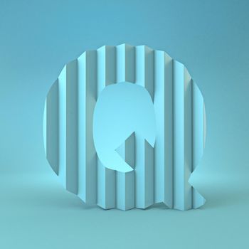 Cold blue font Letter Q 3D render illustration on blue background