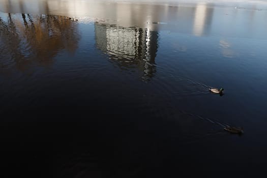 beautiful blue sky reflected in the water